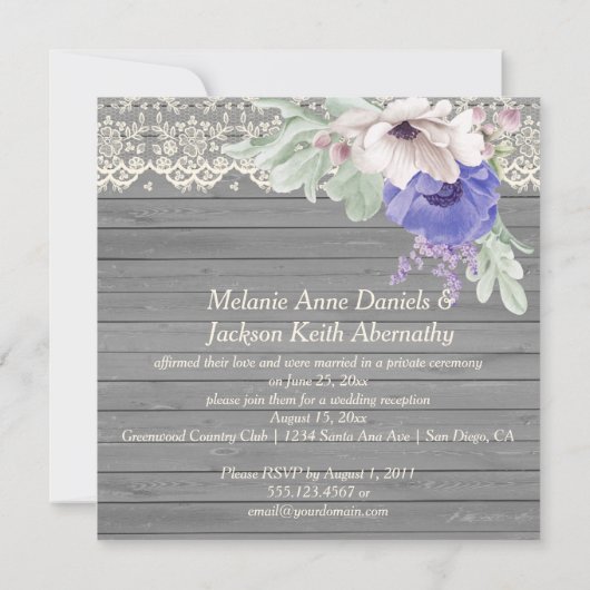 Schuur hout kant waterverf blauw witte anemoon kaart (Achterkant)