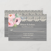 Schuur hout kantwerk pioenrozen anemoon Huwelijksr Kaart (Voorkant / Achterkant)