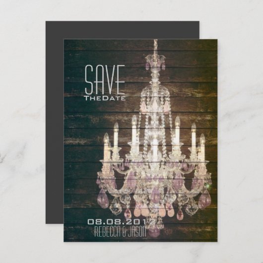 Schuur Hout Kroonluchter bruiloft Save the date Aankondigingskaart (Voorkant / Achterkant)
