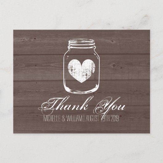Schuur hout land chique mason jar dank u kaarten (Voorkant)