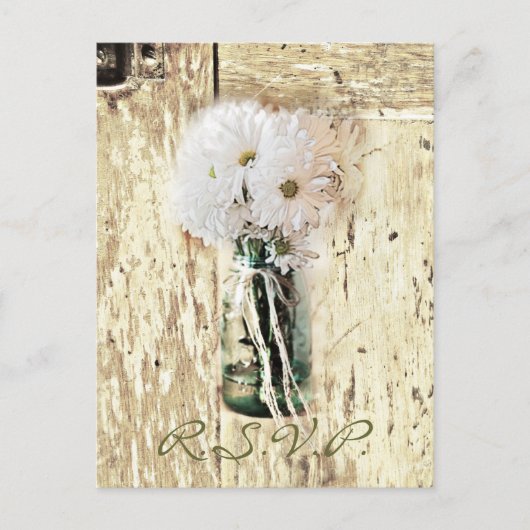 schuur hout land madeliefje bruiloft RSVP reactie Uitnodiging Briefkaart (Voorkant)