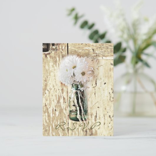 schuur hout land madeliefje bruiloft RSVP reactie Uitnodiging Briefkaart (Staand voorkant)