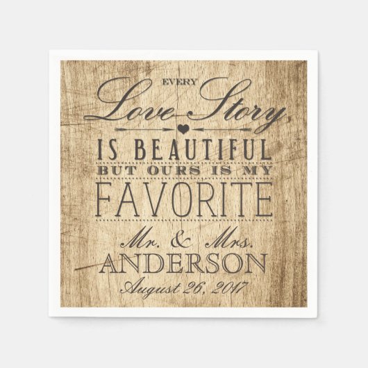 Schuur hout liefdesverhaal rustieke bruiloft serve servetten (Voorkant)