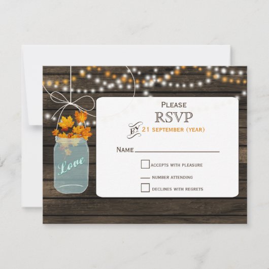 Schuur hout metselaar pot val bruiloft RSVP (Voorkant)