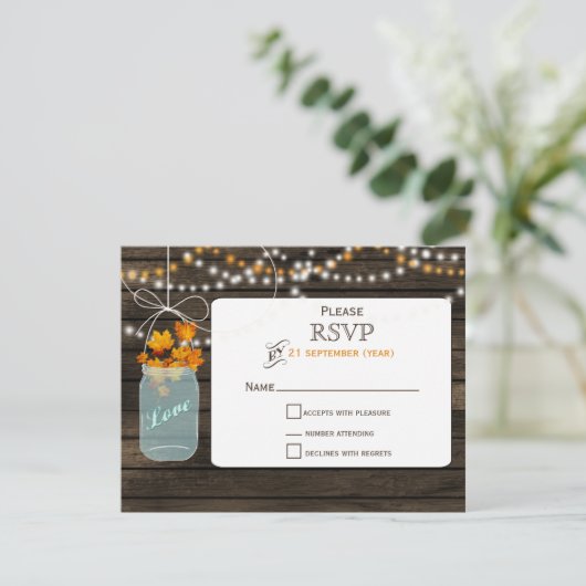 Schuur hout metselaar pot val bruiloft RSVP Kaartje (Staand voorkant)