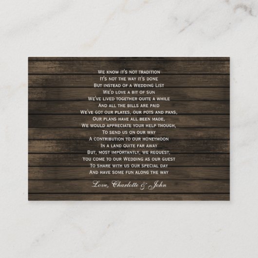 Schuur hout metselaar potje rustieke bruiloft deta informatiekaartje (Achterkant)