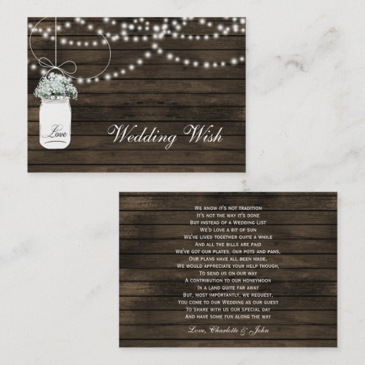 Schuur hout metselaar potje rustieke bruiloft deta informatiekaartje (Voorkant / Achterkant)