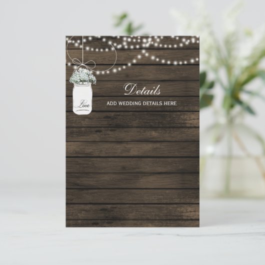 Schuur hout metselaar potje rustieke bruiloft informatiekaartje (Staand voorkant)