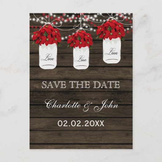 Schuur hout poinsettia mason jar opslaan van de da aankondigingskaart (Voorkant)