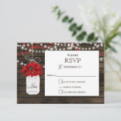 Schuur hout poinsettia mason jar rustieke bruiloft RSVP kaartje (Staand voorkant)