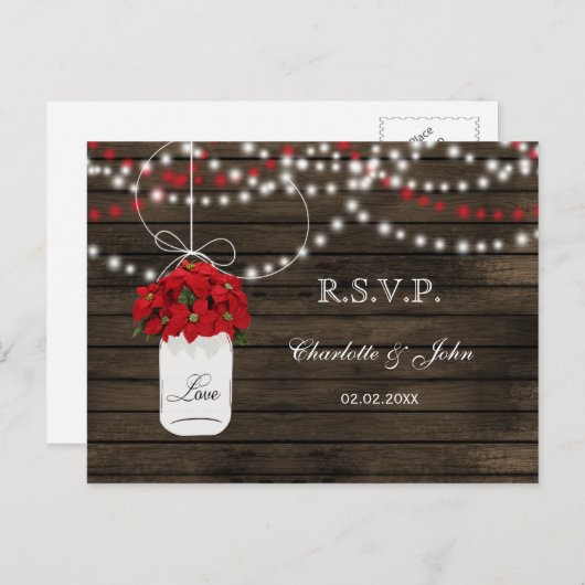 Schuur hout poinsettia mason jar rustieke bruiloft uitnodiging briefkaart (Voorkant / Achterkant)