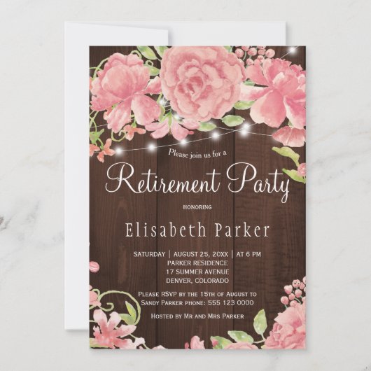 Schuur hout roze blos roos pioenen pensioenfeest kaart (Voorkant)