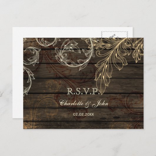Schuur hout rustiek bloeien bruiloft rsvp uitnodiging briefkaart (Voorkant / Achterkant)