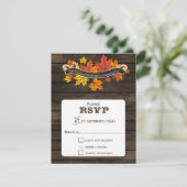 Schuur hout rustieke herfst bruiloft rsvp (Staand voorkant)