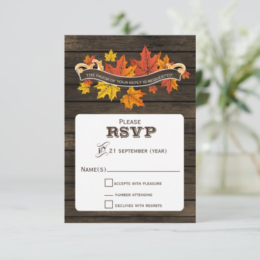 Schuur hout Rustieke herfst bruiloft rsvp 3,5 x 5 (Staand voorkant)