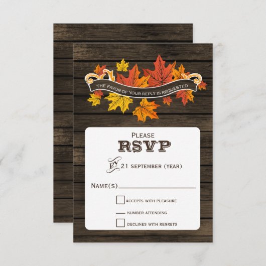 Schuur hout Rustieke herfst bruiloft rsvp 3,5 x 5 (Voorkant / Achterkant)