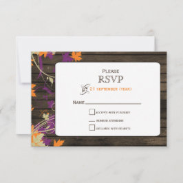 Schuur hout Rustieke pruim bladeren herfst bruilof RSVP Kaartje