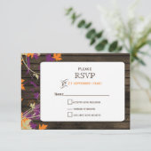 Schuur hout Rustieke pruim bladeren herfst bruilof RSVP Kaartje (Staand voorkant)