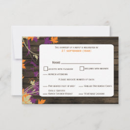 Schuur hout Rustieke pruim bladeren herfst bruilof RSVP Kaartje