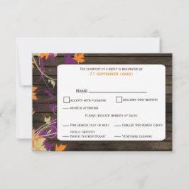 Schuur hout Rustieke pruim bladeren herfst bruilof RSVP Kaartje
