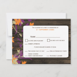 Schuur hout Rustieke pruim bladeren herfst bruilof RSVP Kaartje