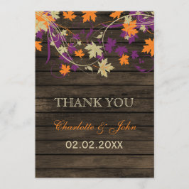 Schuur hout Rustieke pruim herfst bruiloft Dank u Bedankkaart