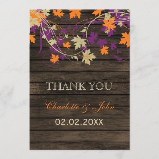Schuur hout Rustieke pruim herfst bruiloft Dank u Bedankkaart (Voorkant)