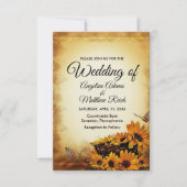 Schuur Hout + Rustieke Zonnebloem Huwelijk Kaart (Voorkant)