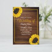 Schuur Hout + Rustieke Zonnebloem Huwelijk Kaart (Staand voorkant)