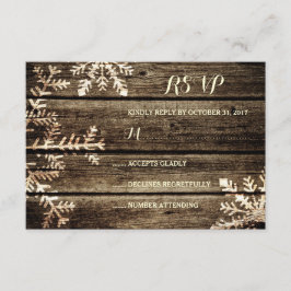 Schuur hout sneeuwvlokken rustieke winter bruiloft RSVP kaartje