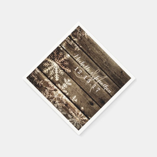 Schuur hout sneeuwvlokken rustieke winter bruiloft servetten (Hoek)