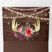 Schuur Hout String Lights Floral Goud Antler Weddi Drieluik Uitnodiging (Binnenzijde eerst)