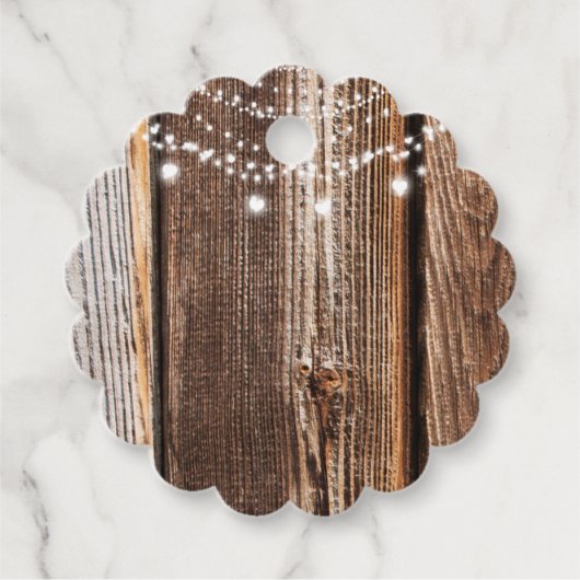 Schuur Hout & String Lights Rustieke Country Weddi Bedankjes Labels (Voorkant)