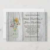 Schuur Hout Wildbloemen Mason Jar Ribbon Bruiloft Kaart (Voorkant)