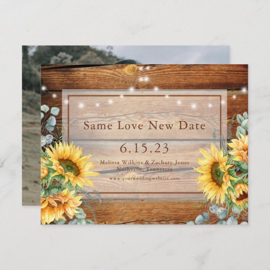 Schuur Hout Zonnebloem Foto Wijzig de datum Save T Save The Date (Voorkant / Achterkant)