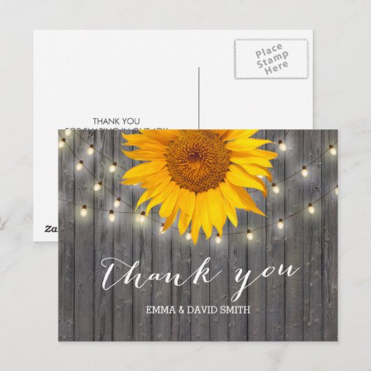 Schuur Hout Zonnebloem & String Lights Dank u Briefkaart (Voorkant / Achterkant)