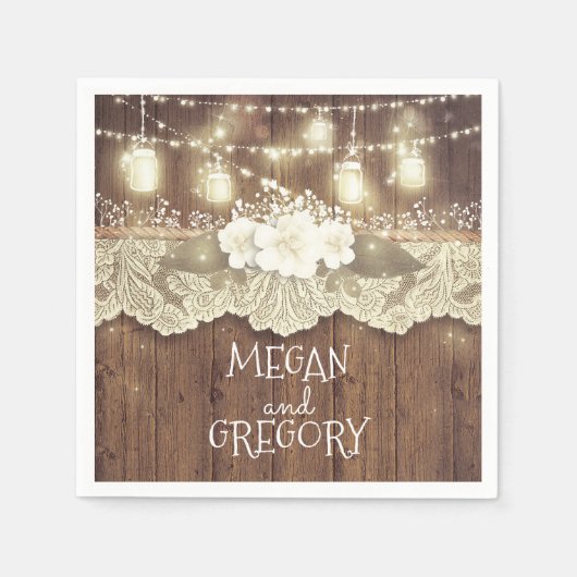 Schuur Houten Kant Lights Mason Jar Rustieke Bruil Servetten (Voorkant)