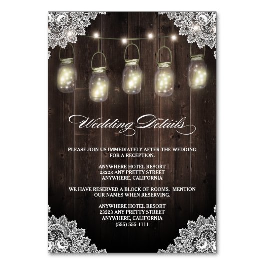 Schuur Houten Kant Mason Jar Bruiloft Behuizing Ka Kaart (Voorkant)