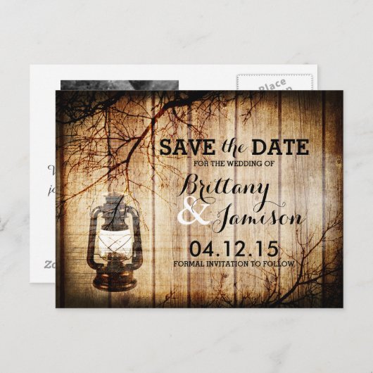  Schuur Houten Lantaarn Rustiek Save the Date Aankondigingskaart (Voorkant / Achterkant)