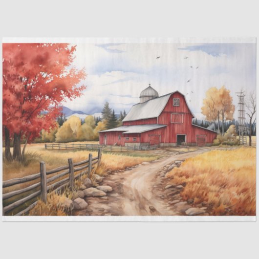 Schuur in Herfst 2 Decoupage papier (Voorkant)