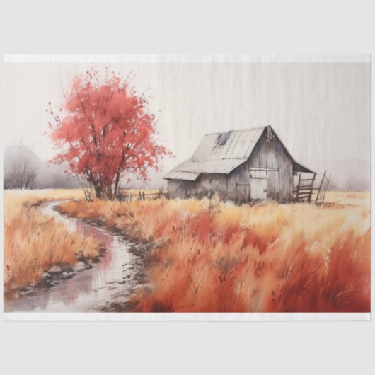 Schuur in Herfst 6 Decoupage papier (Voorkant)