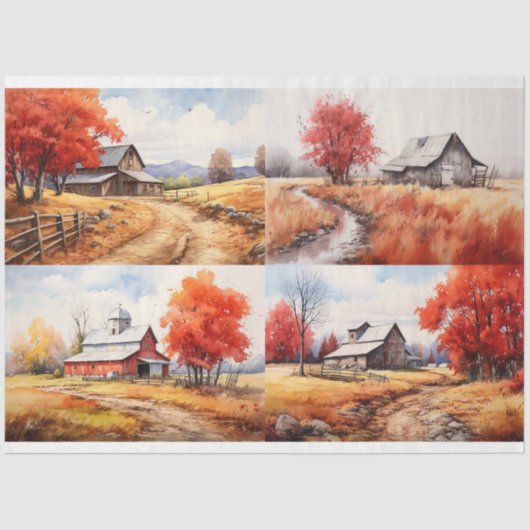 Schuur in Herfst Collage 1 Decoupage Papier (Voorkant)