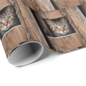 Schuur kat gluren in vierkant houten gat cadeaupapier (Rol Hoek)