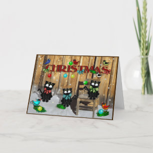 Schuur Kat Kerstmis Feestdagen Kaart