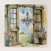 Schuur Kroonluchter en Boerderij Uitzicht Bloemen  Legpuzzel (Verticaal)