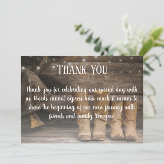 Schuur & laarzen Rustieke Cowboy Westerne bruiloft Bedankkaart (Staand voorkant)