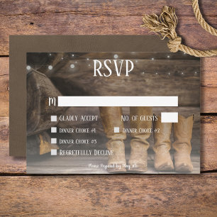 Schuur & laarzen Rustieke Cowboy Westerne bruiloft RSVP Kaartje