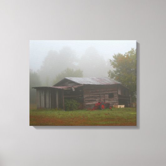 Schuur met rode tractor canvas afdruk (Voorkant)