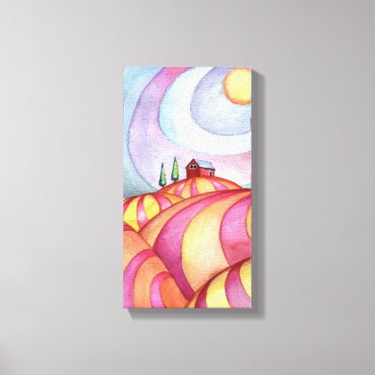 Schuur op het schilderij van de Waterverf Hills op Canvas Afdruk (Voorkant)