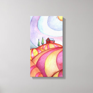 Schuur op het schilderij van de Waterverf Hills op Canvas Afdruk